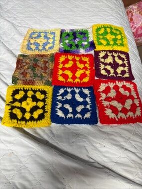 Handmade Multicolor Crochet Granny Squares - Assorted Colors lot of 9